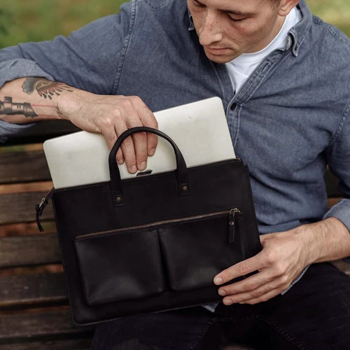 INCARNE Handmade Leather Bag-cover Brave Black for MacBook Air 15" M3 | M2 (2024 | 2023) фото 5