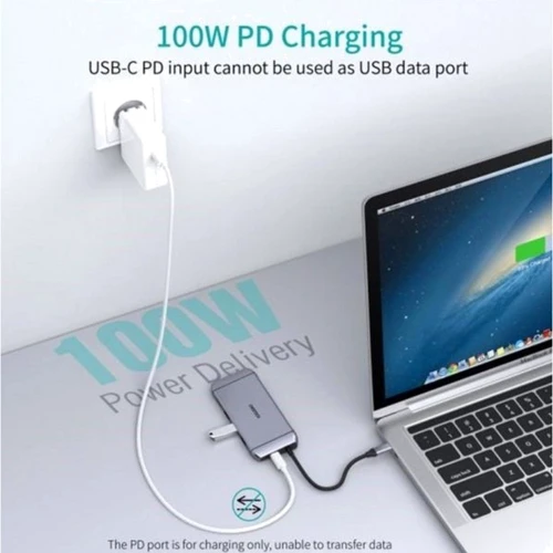 Адаптер Choetech Adapter 9-in-1 USB-C to USB-C+3xUSB+HDMI+SD+RJ45+VGA Gray (HUB-M15): Додаткові роз'єми VGA, Ethernet, SD+TF Card, HDMI, USB-C