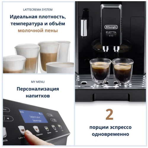 Кофеварка DELONGHI Eletta Cappuccino EVO ECAM 46.860.B: Объем резервуара для воды, л 2