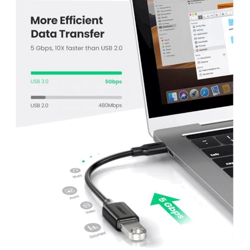 Адаптер Ugreen Adapter US154 USB-C to USB3.0 Black (30701): Интерфейс подключения USB-C