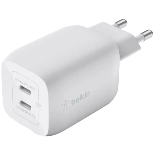 Зарядное устройство Belkin Wall Charger 2хUSB-С GaN 65W White (WCH013VFWH)