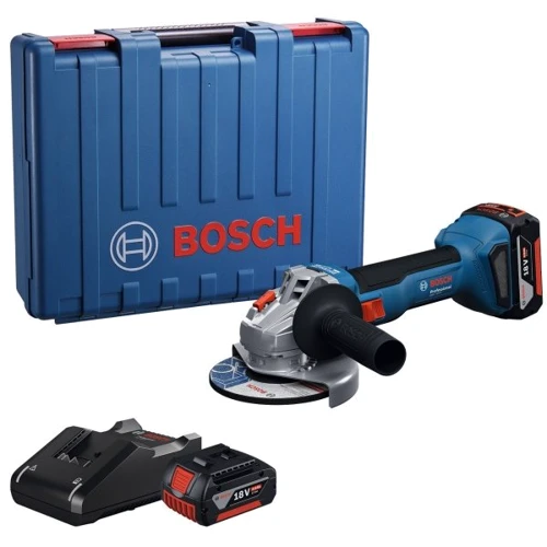 Акумуляторна безщіткова кутова шліфувальна машина Bosch GWS 18V-8 + 2 акумулятори GBA 18 В 4 Ач + професійний швидкозарядний пристрій GAL 18V-40 + кейс (06019N9020)