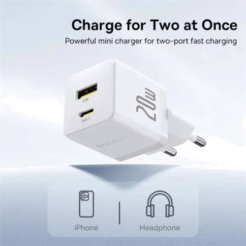 Зарядное устройство Baseus Wall Charger Palm USB-C+USB 20W with USB-C Cable White (P10111608213-01) фото 10