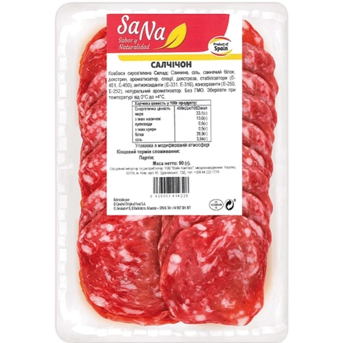 Колбаса сыровяленая Sana Salchichón Duroc нарезка 90 г (8436007414328)