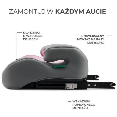 Автокресло бустер KinderKraft I-BOOST I-Size Pink (Hnrt_4815): Цвет розовый/серый
