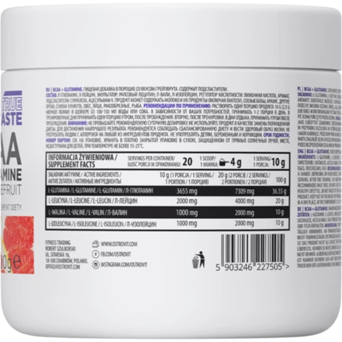 Аминокислота для спорта OstroVit BCAA + Glutamine 200 g / 20 servings / grapefruit: Вкус Грейпфрут