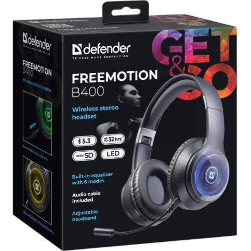 Наушники Defender FreeMotion B400 LED Black (63400): Дополнительно Подсветка корпуса, Совместимость с Android, Совместимость с Apple, складная конструкция
