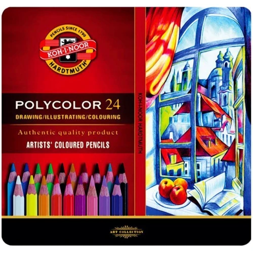 Карандаши цветные художественные KOH-I-NOOR Polycolor 24 шт в металлическом боксе: Тип Художественные