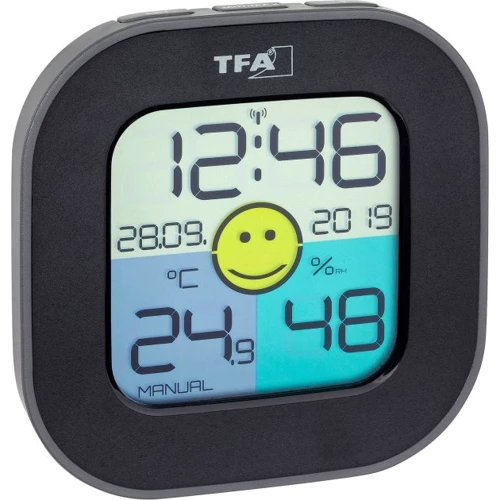 Термогигрометр цифровой TFA "Fun", чёрный, цветной дисплей, 88x19x88мм