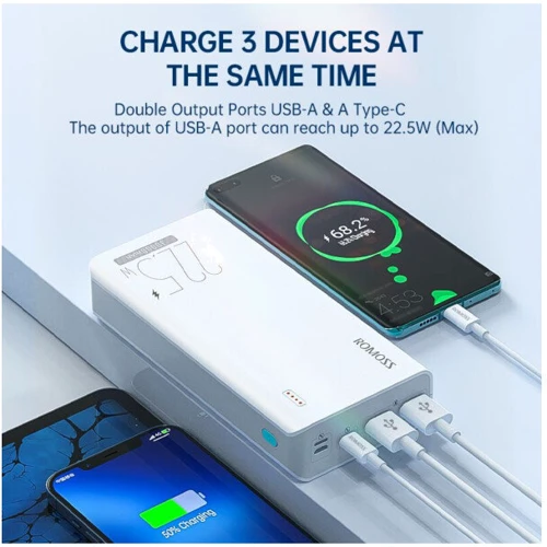 Внешний аккумулятор Romoss Power Bank 30000mAh Sense8F White (PHP30-711-1133H): Встроенный кабель нет