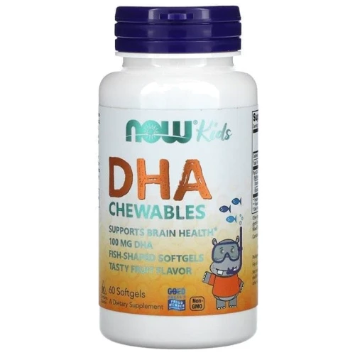NOW Foods DHA 100 mg CHEWABLE SGELS 60 SGELS Докозагексаеновая кислота и рыбий жир омега-3