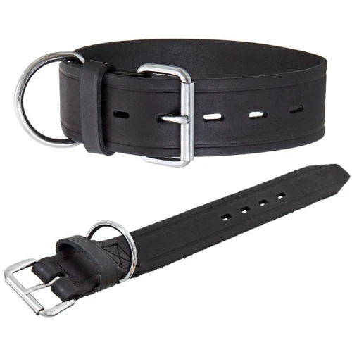 Ошейник широкий Flamingo Rondo Collar для собак натуральная кожа черный 5x65 см