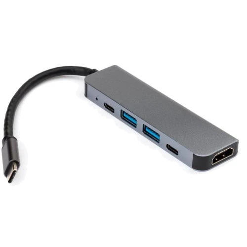 Адаптер Vinga Adapter USB-C to 2xUSB-C + HDMI + 2xUSB Grey (VCPHTC5AL): Колір сірий