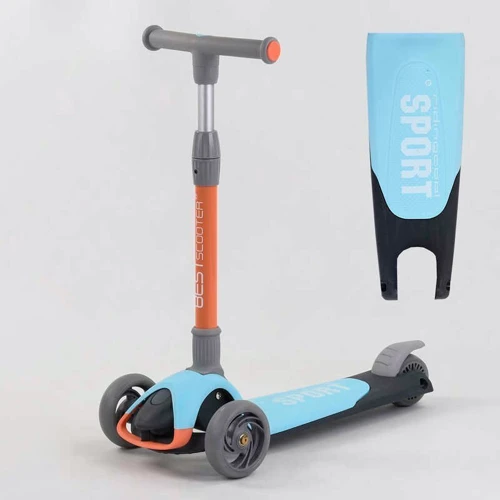 Самокат триколісний Best Scooter складаний алюмінієвий кермо, 3 колеса PU зі світлом Blue / Orange (102032): Конструкція рами складна