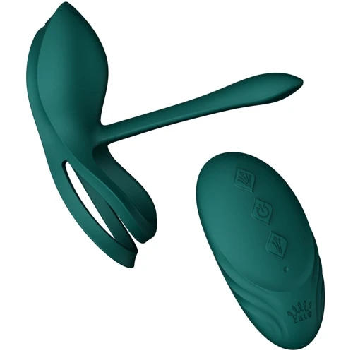 Смартэрекционное кольцо Zalo - BAYEK Turquoise Green, двойное с вводимой частью, пульт ДУ