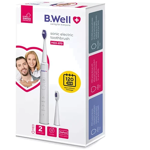 Зубная щетка B.Well MED-870 White: Технология чистки звуковая