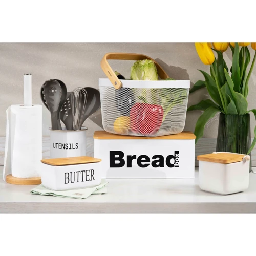Хлебница Ardesto Midori 33х18х13 см металл бамбук Белый (AR0912WB)