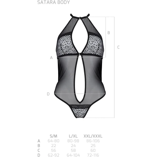 Сетчатое боди с кружевом на груди Passion SATARA BODY Black XXL/XXXL