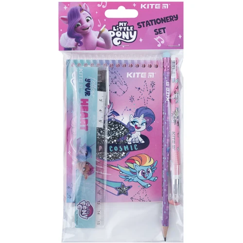 Набір канцтоварів Kite My Little Pony блокнот А6 48 аркушів + ручка, олівець, лінійка (LP23-S11)