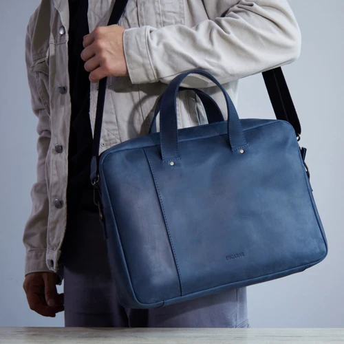 INCARNE Handmade Leather Laptop bag Bruno Blue для MacBook 13-14": Колір Синий (Blue)