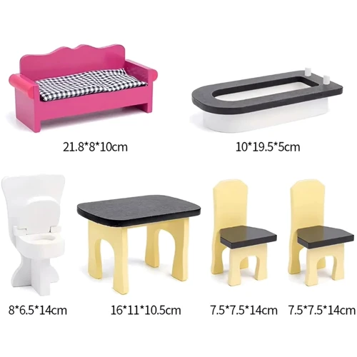 Деревянный трехэтажный кукольный домик с мебелью (CHP-WW2)