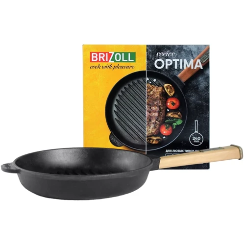 Сковорода гриль Brizoll Оптима 240х50 (О2440G-Р): Материал ручки Дерево