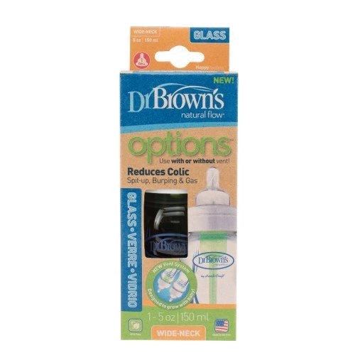 Стекляная бутылочка для кормления Dr.Brown's с широким горлышком, 150 мл, 1 шт. в упаковке (WB5100-P4): Возраст с рождения