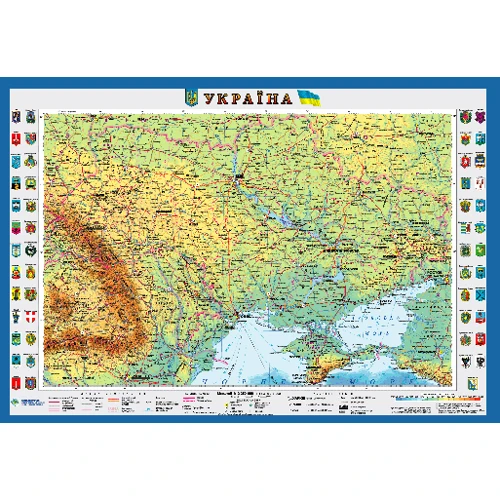 Україна. Оглядовий М1 2 3500 000, карта стінна, 65х45 см, укр., Картон. ИПТ: Обкладинка картон