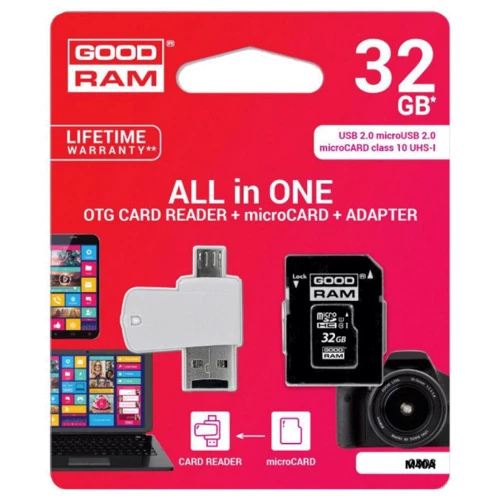 Карта пам'яті GOODRAM 32GB microSDHC class 10 UHS-I (M1A4-0320R12): Обсяг 32 ГБ