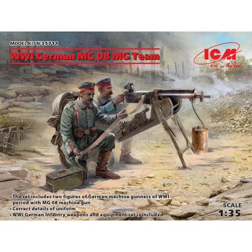 Набір фігурок ICM Німецький кулеметний розрахунок із MG08, періоду Першої світової війни (ICM35711)