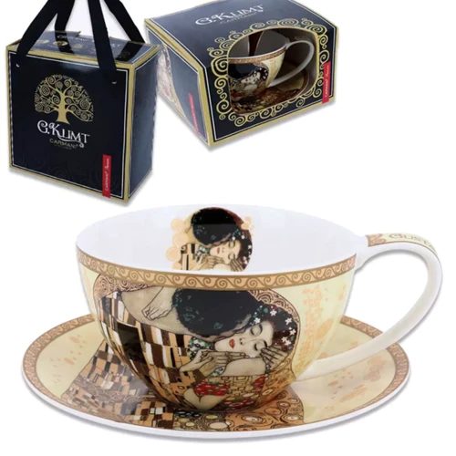 Чашка с блюдцем Carmani Г. Климт Поцелуй кремовый фон 360 ml (532-3201)