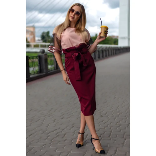 Спідниця FLFashion Бейліс Хюб 3132 48 бордова олівець подовжена міді: Склад поліестер