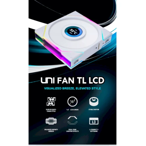 Кулер Lian Li Uni Fan TL LCD 120 White 3-Pack (G99.12TLLCD3W.00): Количество вентиляторов, шт 3