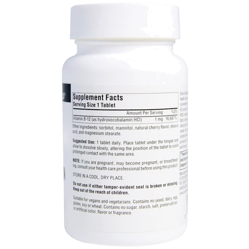 Source Naturals Hydroxocobalamin Vitamin B12 1 mg Гидроксокобаламин Витамин B12 вкус вишни 120 таблеток: Тип Витамин B