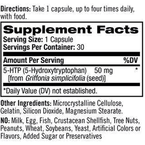Natrol 5-HTP, 50 mg, 30 Capsules: Форма выпуска Таблетки