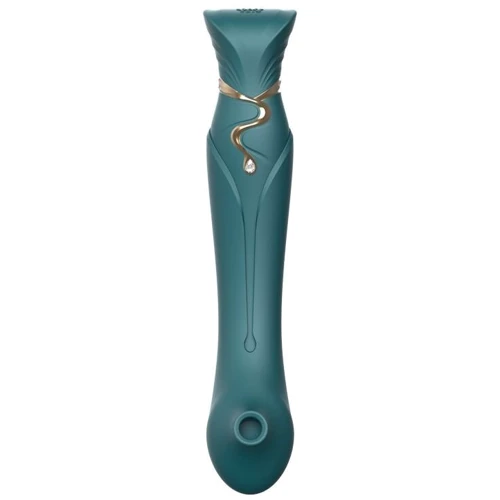 Смартвибратор 3в1 Zalo - Queen Jewel Green, пульсирующая жемчужина и вакуум, кристалл Swarovski