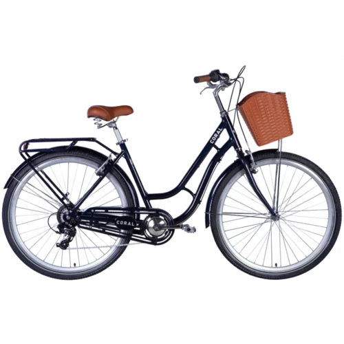 Велосипед Dorozhnik AL 28" CORAL FRW Vbr рама с багажником задняя St с корзиной Pl с крылом St 2024 (темно-синий) (OPS-D-28-406)