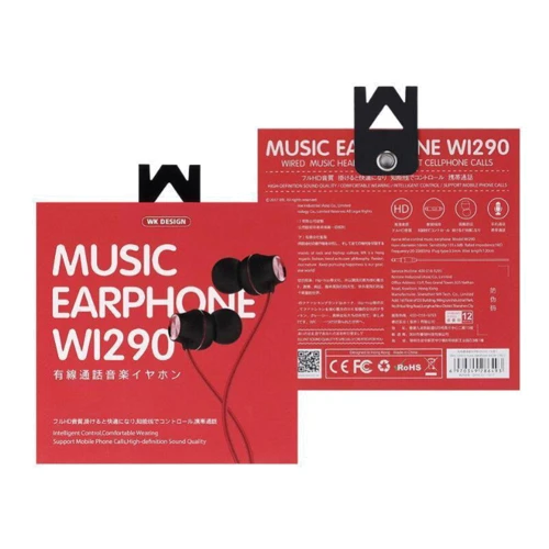 Наушники WK Wired Earphone Red (Wi290): Тип крепления без креплений