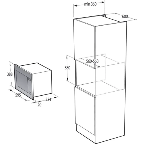 Встраиваемая микроволновая печь Gorenje BMI201AG1X: Мощность микроволновки 800 Вт