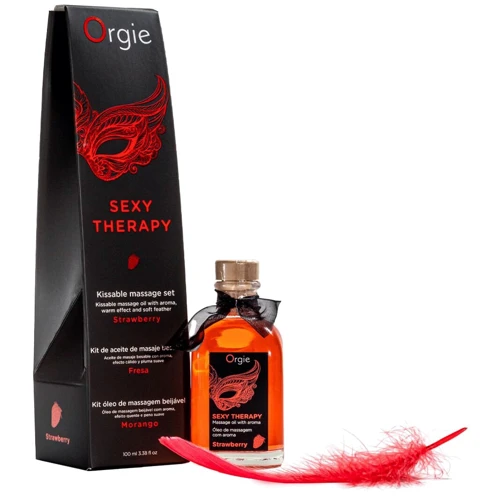 

Набор для массажа Orgie – Sexy Therapy Strawberry (100 мл), съедобное разогревающее масло + перышко
