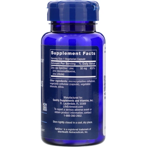 Life Extension Zinc Caps, High Potency, 50 mg, 90 Vegetarian Capsules (LEX18139): Тип цинк