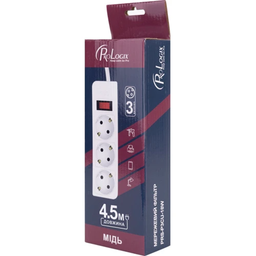 Мережевий фільтр ProLogix (PRS-P3CU-45W): Кількість розеток, шт 3