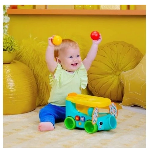 Іграшка музична Bright Starts Pop & Roll Safari Bus (16827): Призначення іграшки Сообразительность, Развитие внимания, Слуховое восприятие, Сенсорные навыки, Мелкая моторика
