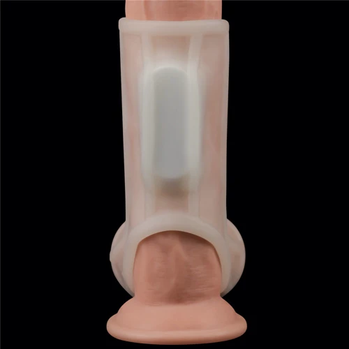Насадка на член с вибрацией LoveToy Vibrating Silk Knights Ring with Scrotum Sleeve White