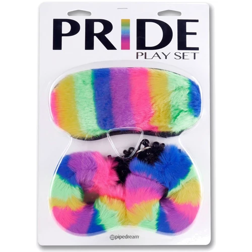 Pipdream Pride Play Set Маска - меховые наручники и маска на глаза