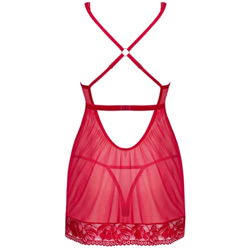 Прозрачная сорочка бэби-долл Obsessive Lacelove babydoll & thong M/L Red