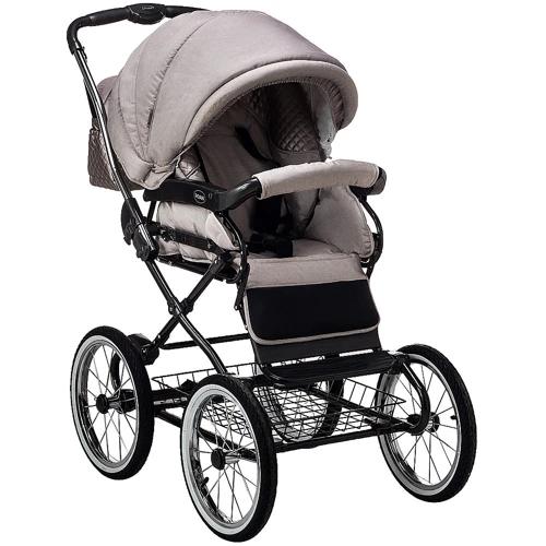 Коляска 2 в 1 класична Roan Marita Prestige (14 "чорні колеса, чорна рама) P230 бежевий - бежева (шкіра) перламутр (624731): Ширина шасі 60 см