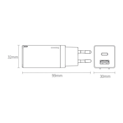 Зарядное устройство Baseus USB Wall Charger GaN Mini USB and USB-C 45W Black with Cable USB-C to USB-C (CCGAN-Q01) фото 6