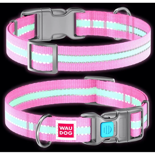 Нашийник WAUDOG Nylon з QR-паспортом, що світиться, пластиковий фастекс 15 мм 23-35 см рожевий (45627): Колір рожевий