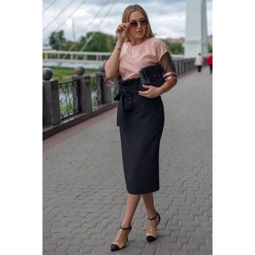 Спідниця FLFashion Бейліс Хюб 3134 50 чорна олівець подовжена міді